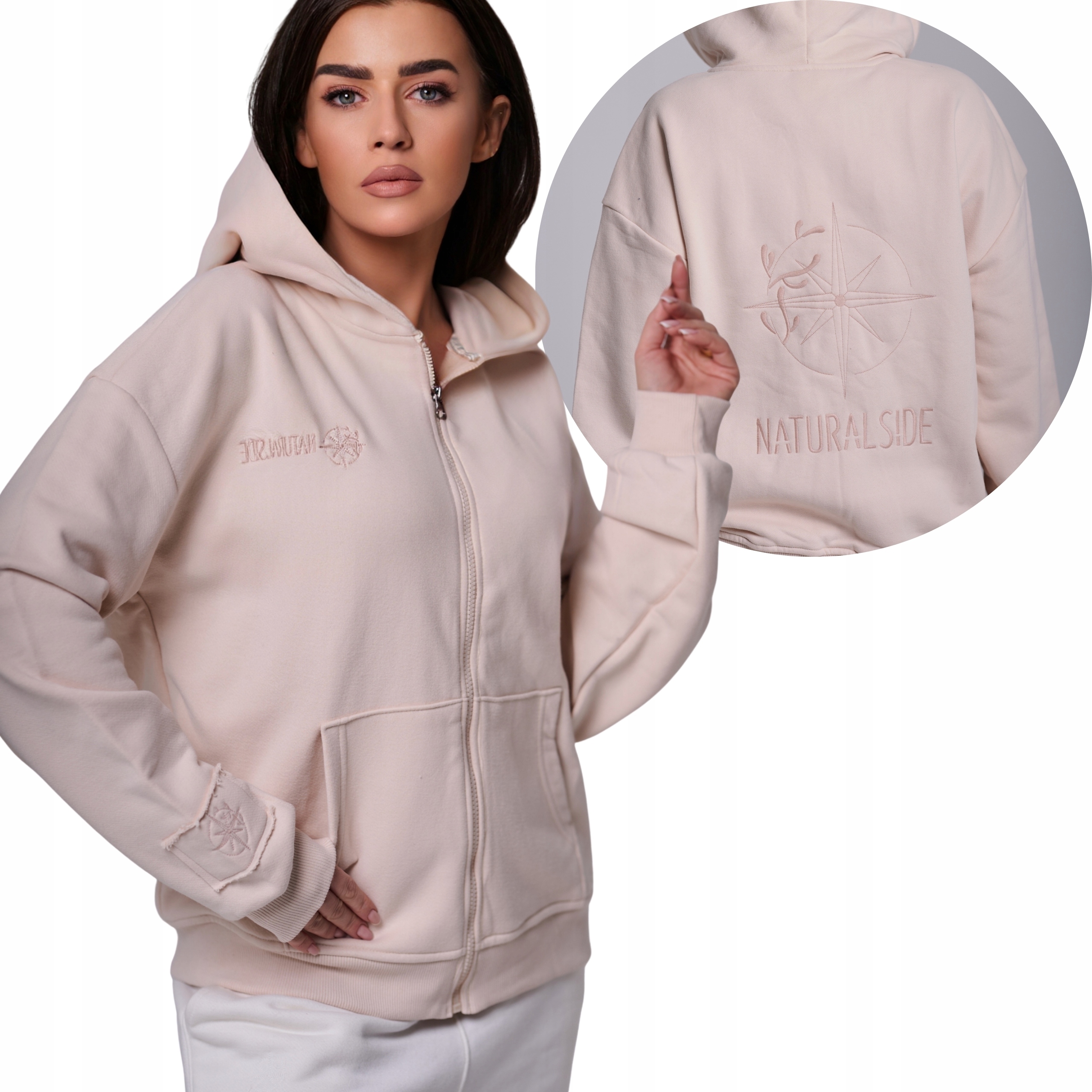 Dámská základní Mikina na zip s kapucí Premium béžová XL/XXL