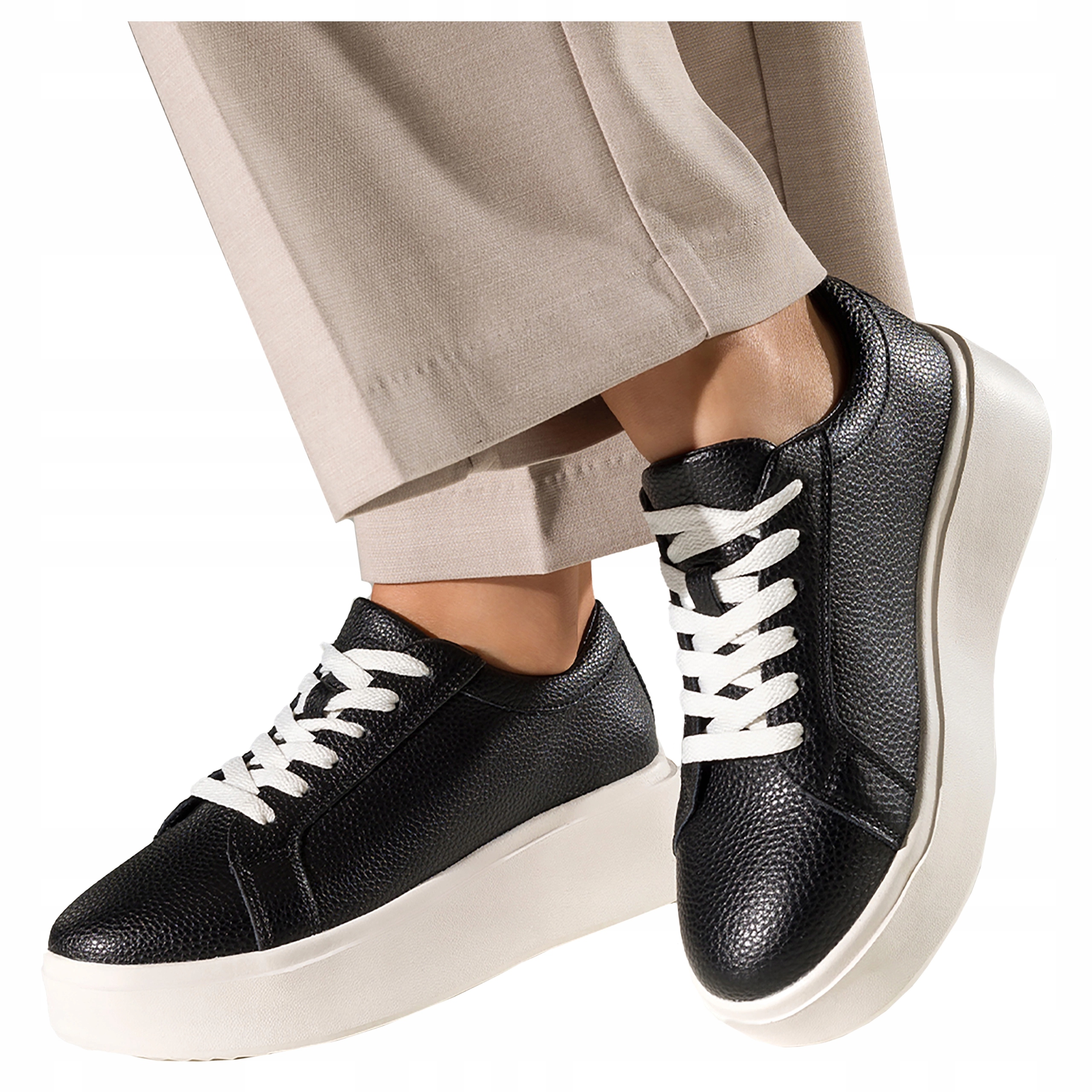 Kožené Tenisky Dámská Sportovní obuv černá s bílou podrážkou, velikost 37