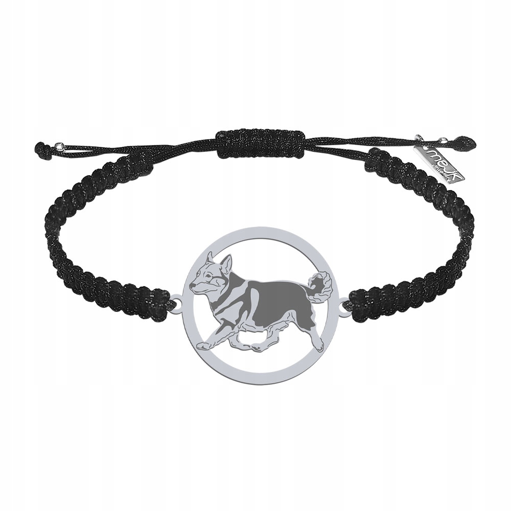 Stříbrný náramek se psem Swedish Vallhund 925 Makramé Gravírování Bonus