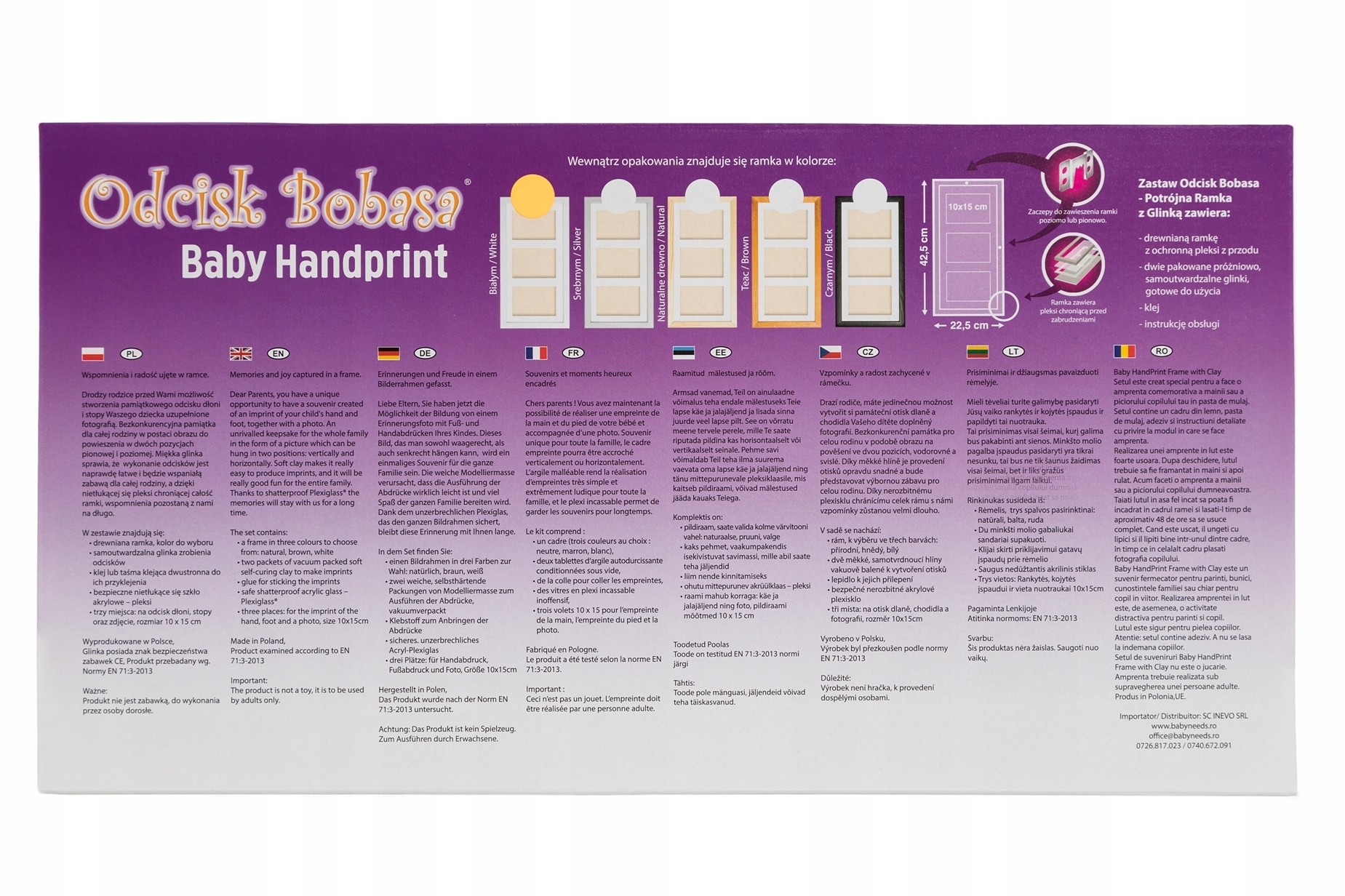 ODCISK BOBASA POTRÓJNA RAMKA Z GLINĄ RĄCZKI STÓPKI - Idealny prezent Długość 22.5 cm
