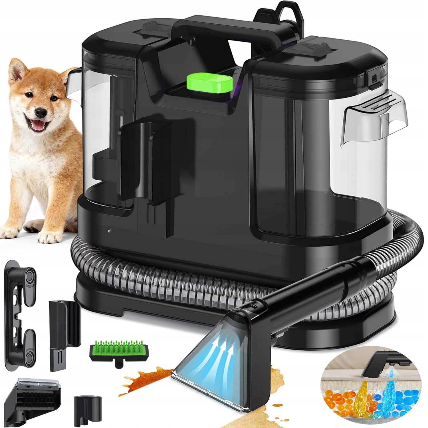 Odkurzacz Piorący Mały 450W Do Dywanów Tapicerki Zasłon Poduszek 1.8L+800ML