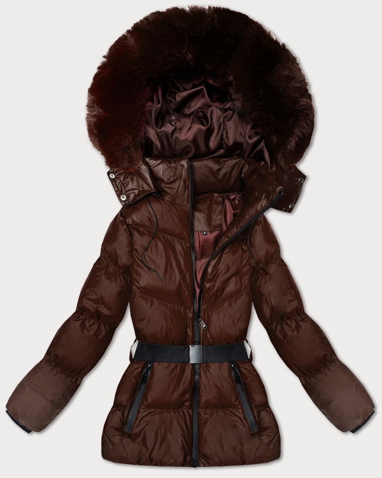 Zimní Bunda S Páskem 5M3322 Hnědá S (36)