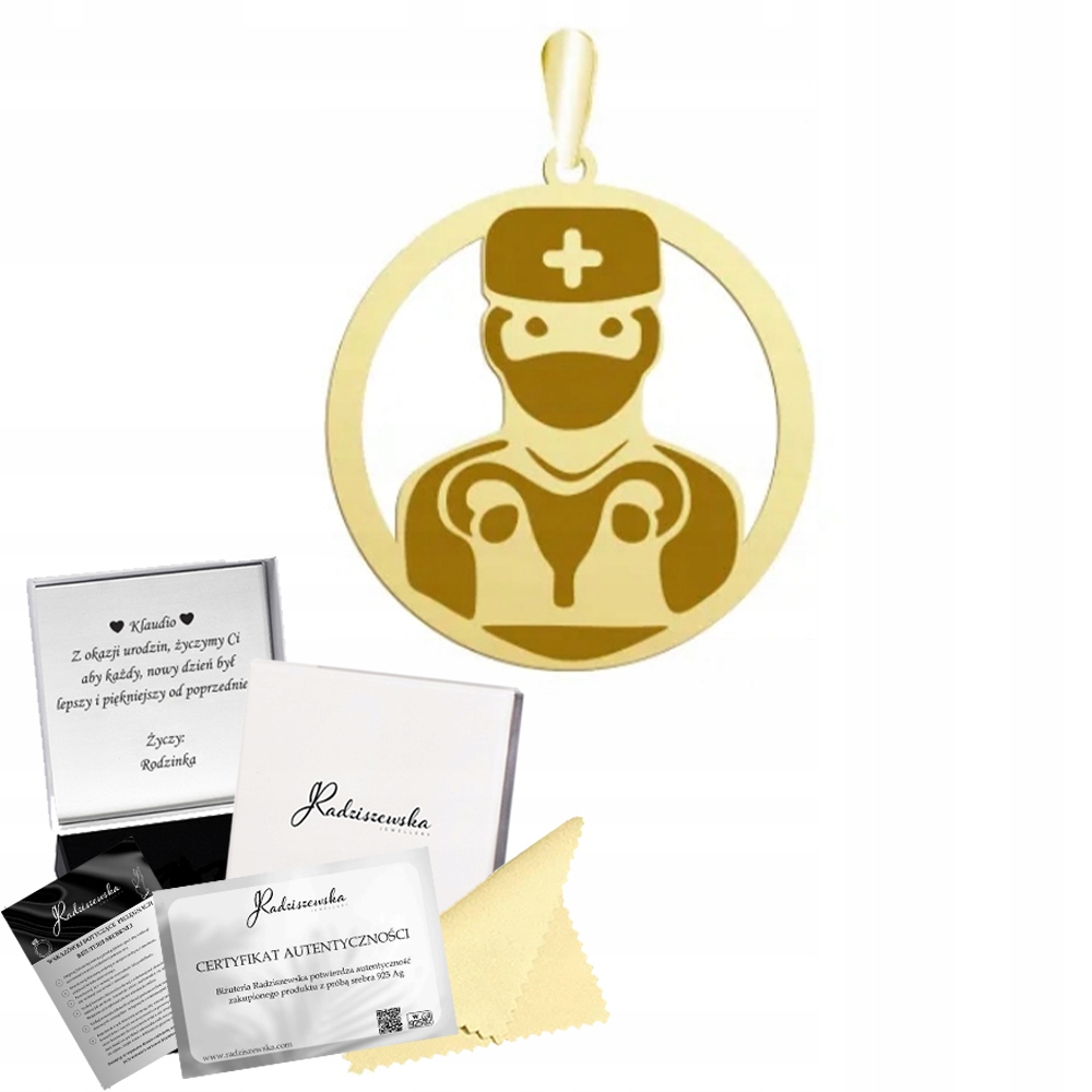 Zlatý Přívěsek Gynekolog Lékař Dárek Přívěsek Stříbro 925 Gravírování Bonus