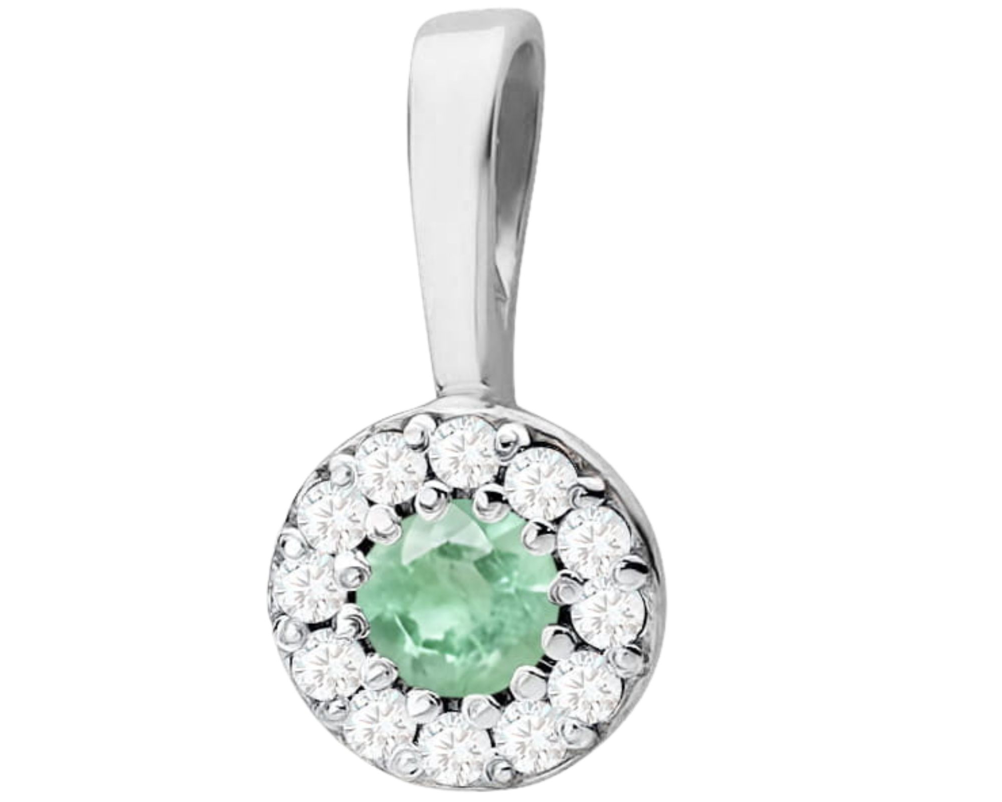 Bílý Zlatý Přívěsek Se Smaragdem A Diamanty 585 14K