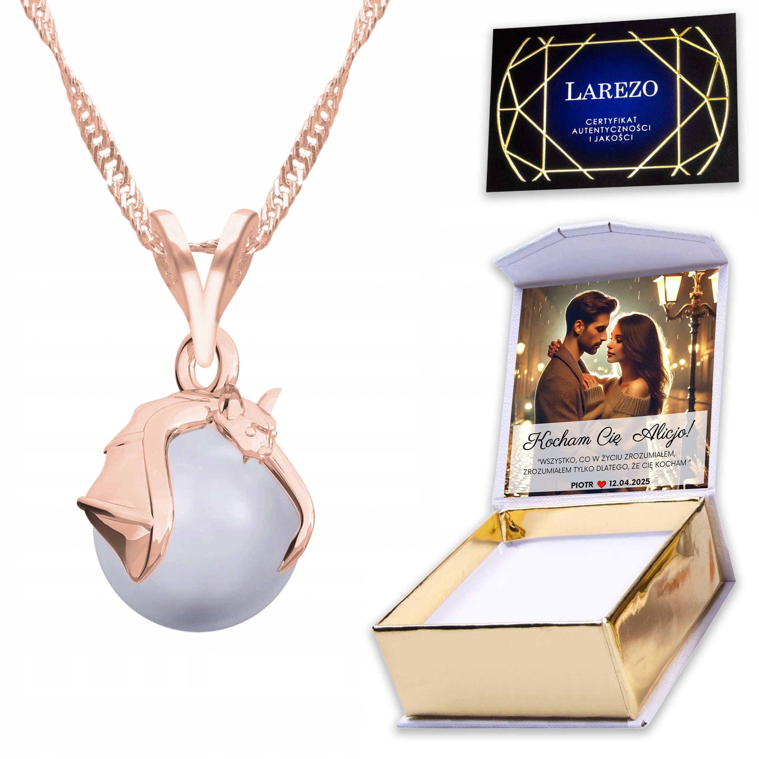 Pozlacený náhrdelník 925 s netopýrem Perla Zvíře Noc Netopýr Potisk