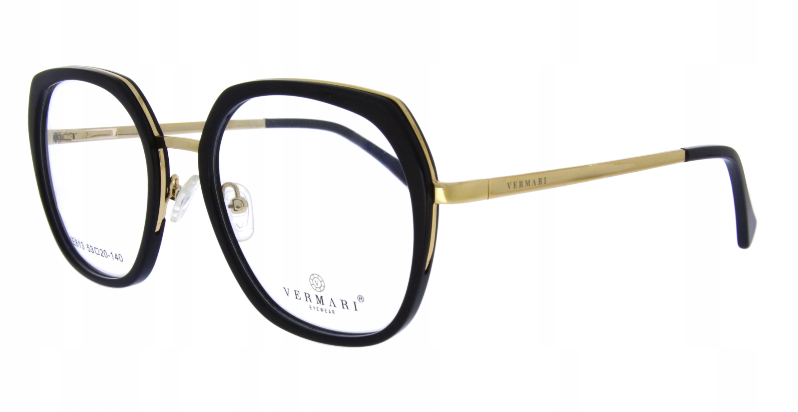 Oprawki do Okularów Damskie Sześciokątne Czarne Złote Modne Vermari VE813C1