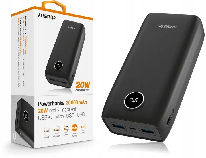 Aligator PBPD30BK 30 000mAh Pd 20W čierna PBPD30BK