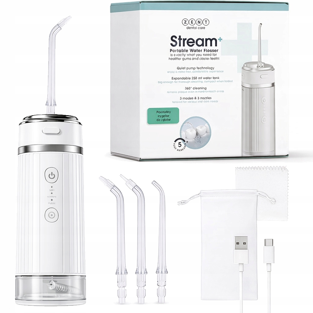 Irygator do zębów bezprzewodowy dentystyczny mocny 3 tryby 3 Dysze Etui