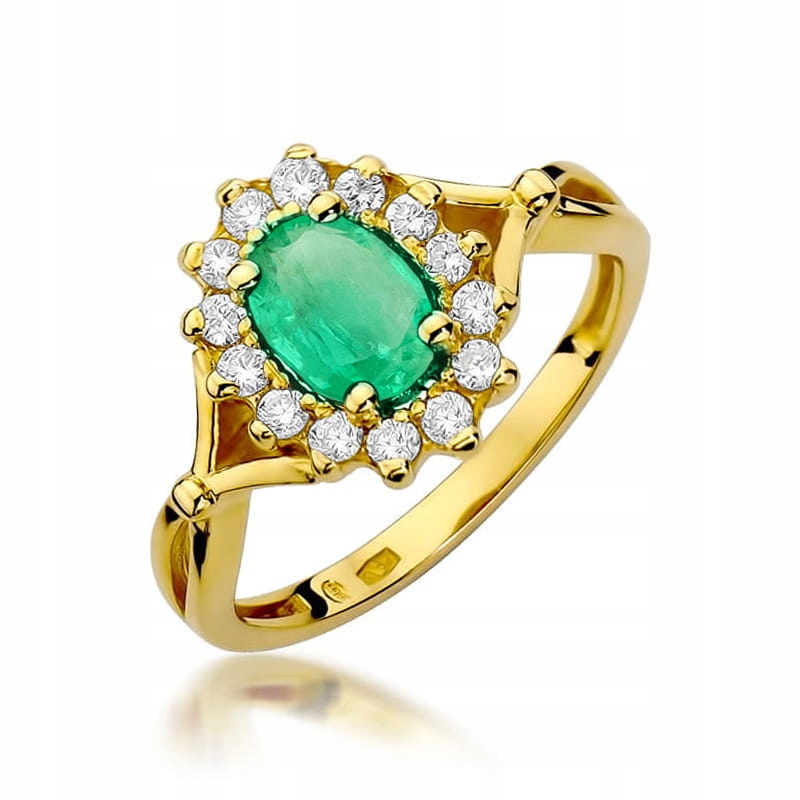 Zlatý 585 Prstýnek Smaragd 0.80 ct Diamanty Elegantní Zásnubní