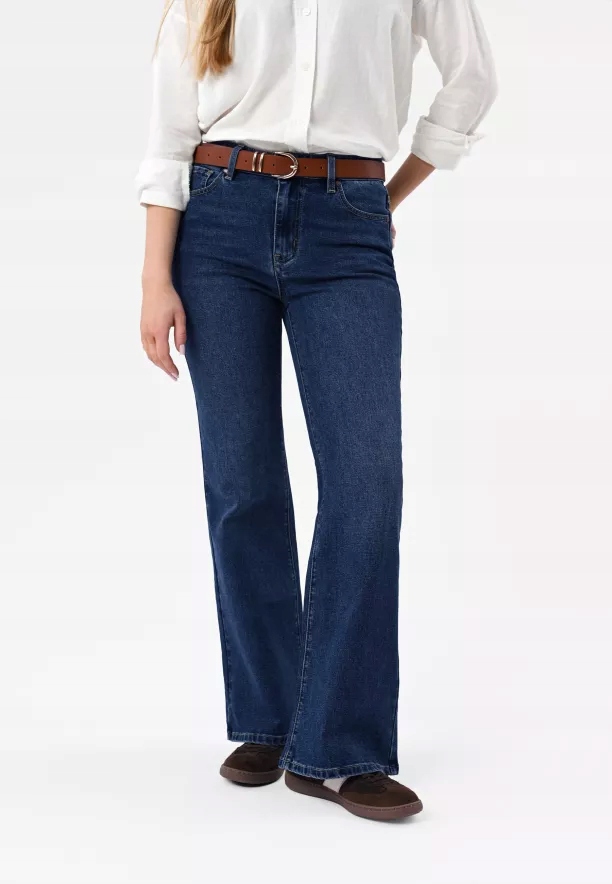 Niebieskie damskie spodnie jeansowe dzwony Flare Fit Volcano D-mag 25-30