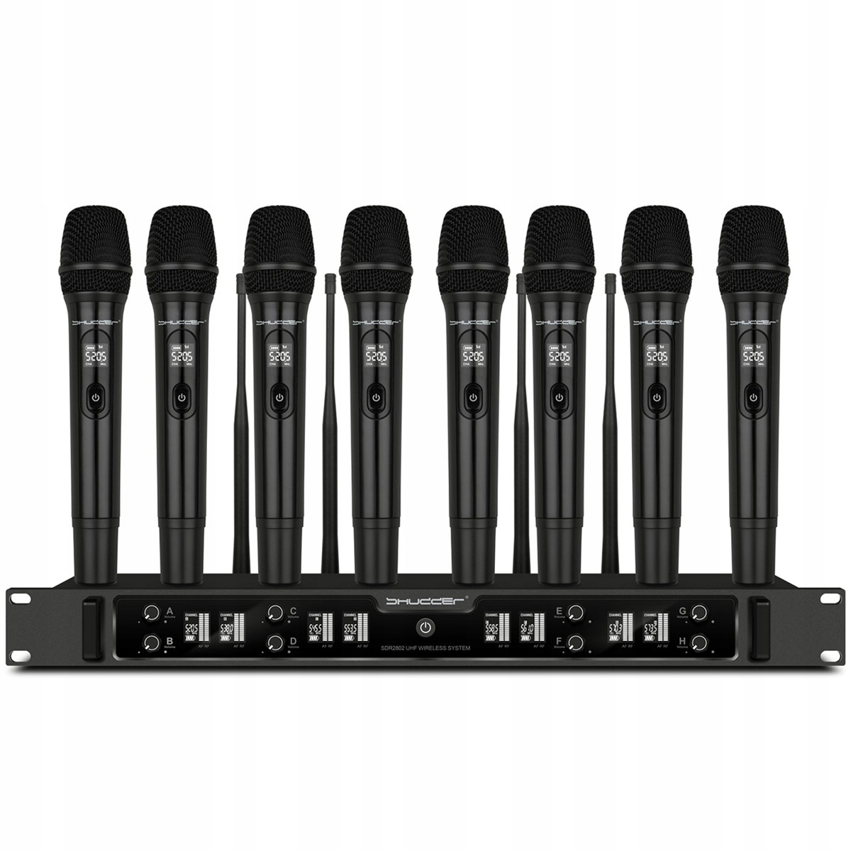 Bezdrátové mikrofony Shudder SDR2802 8 ručních mikrofonů 128 kanálů