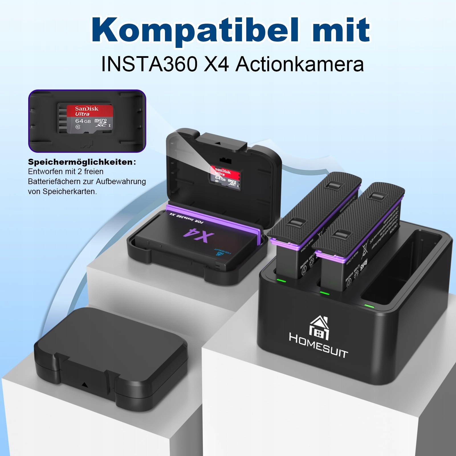 HOMESUIT Zestaw Akumulatorów 2500mAh i Ładowarka USB do X4 — miniatura 2