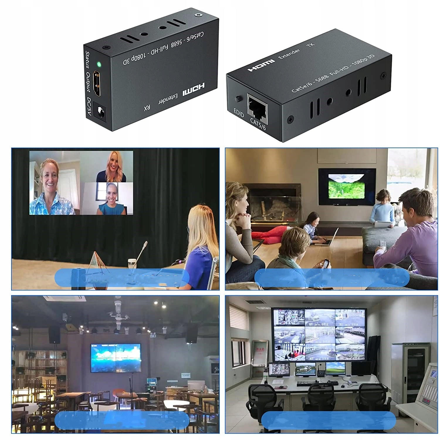 KONWERTER HDMI PO SKRĘTCE LAN EXTENDER 60M 3D RJ45 PRZEDŁUŻACZ RX TX Standard HDMI 1.3