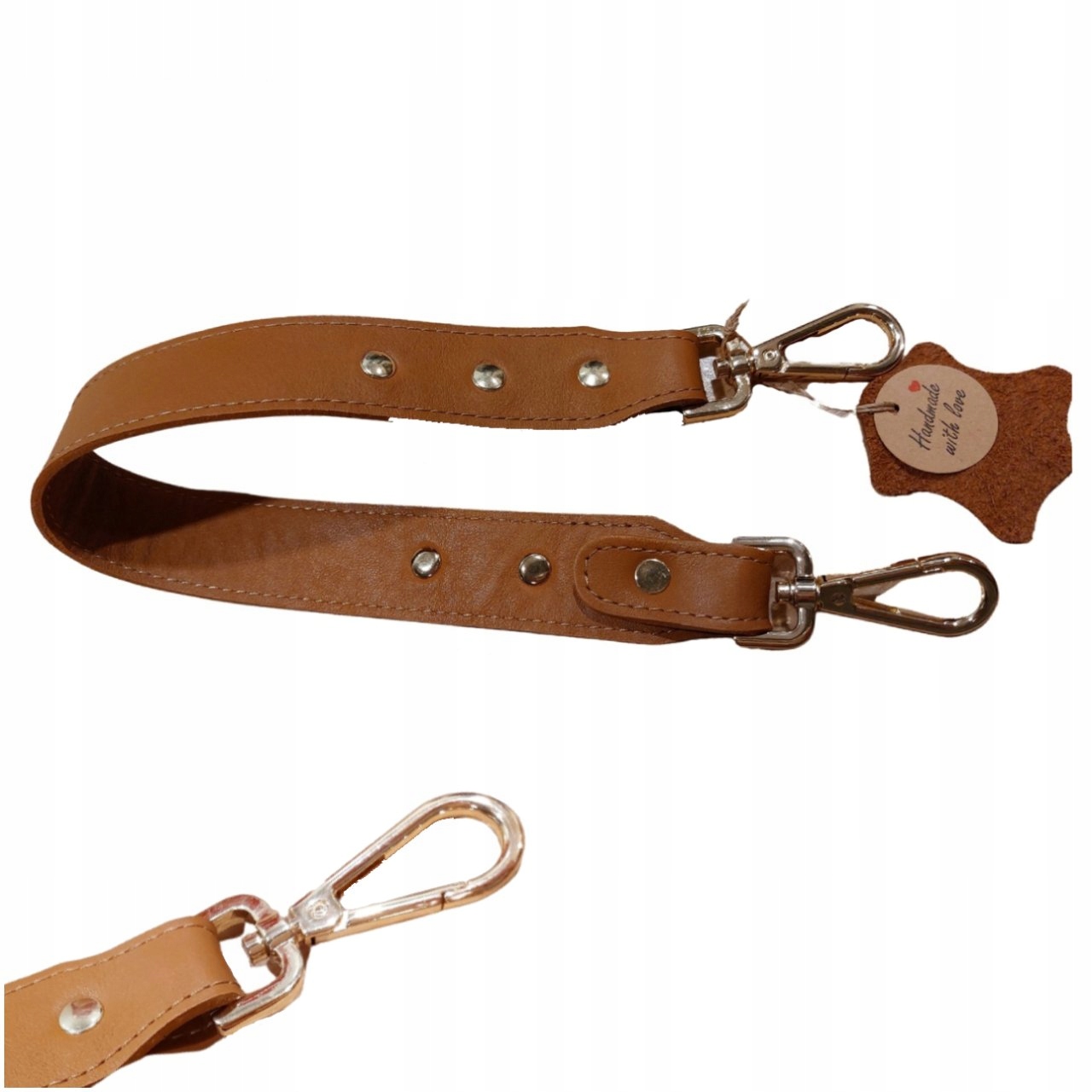 SKÓRZANY PASEK DO TOREBKI BRĄZOWY SKÓRA NATURALNA ZAPASOWA RĄCZKA