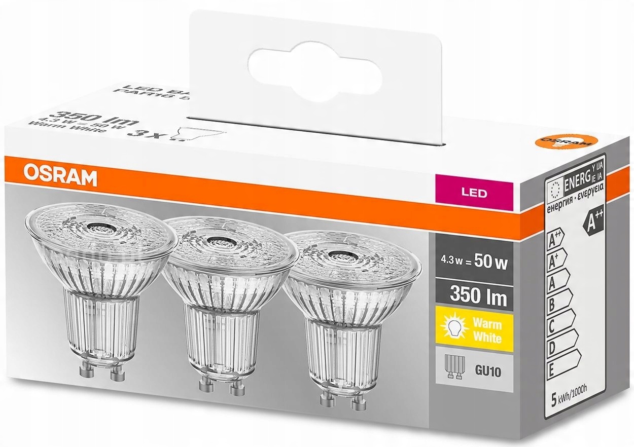 

x3szt Żarówka Led GU10 4,3W 50W Ciepła Osram