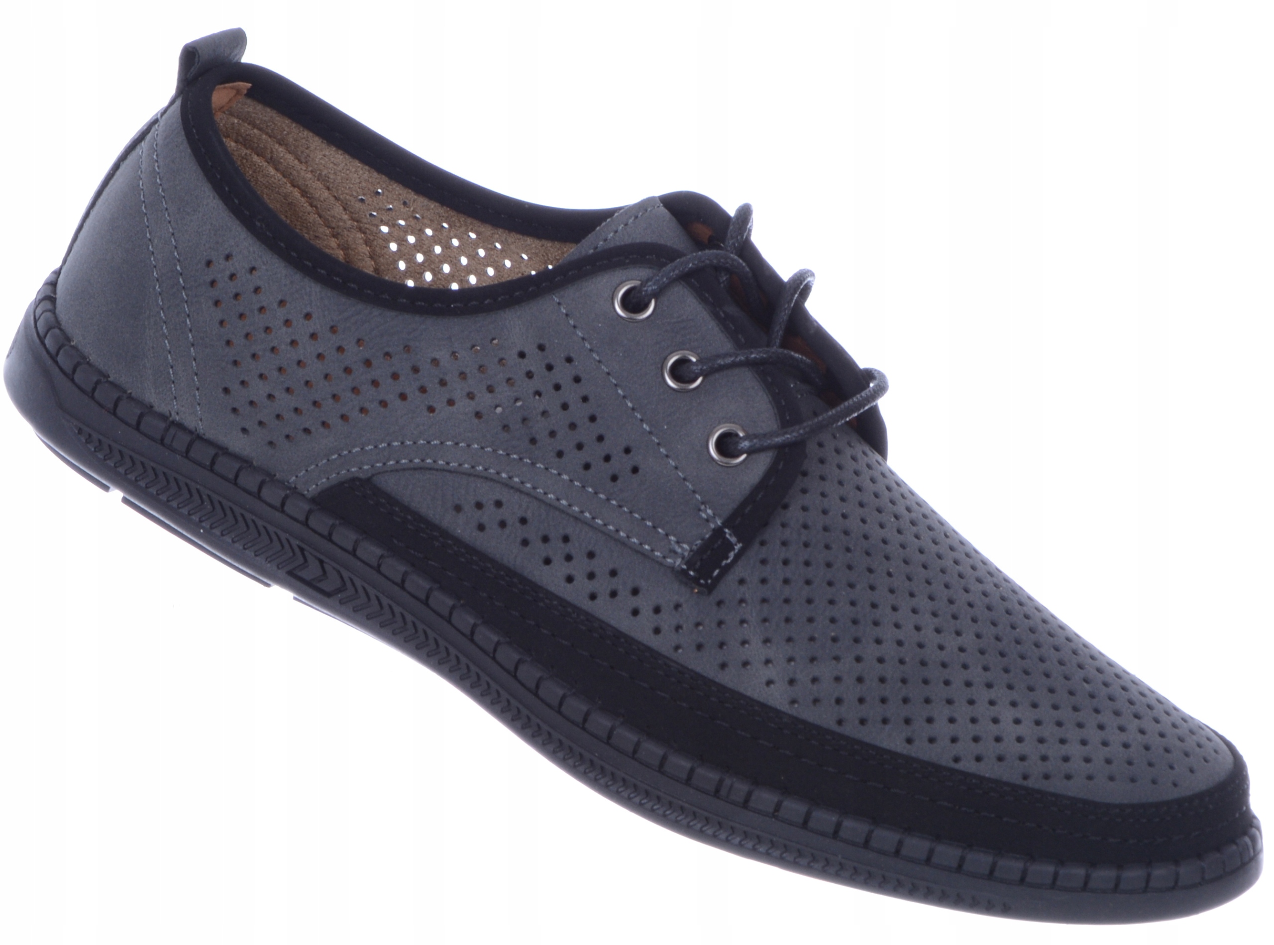 Šedé Polobotky Mokasíny Pánské Ažurové Vázané Lehké Pohodlné 43