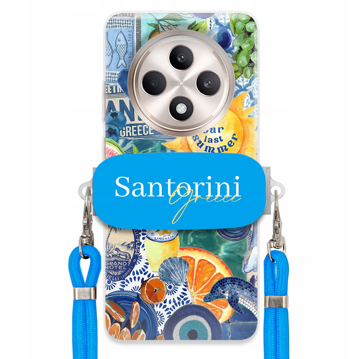 Puzdro pre Oppo Reno 12F 5G Modré Crossbody vodítko držiak Santorini Sea