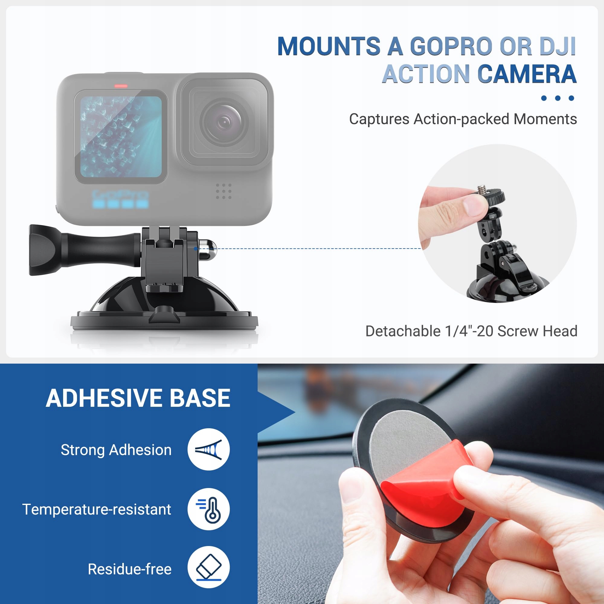 Uchwyt Przyssawka Do Kamery Sportowej GoPro DJI Mikrofon LED Auto JJC — miniatura 3