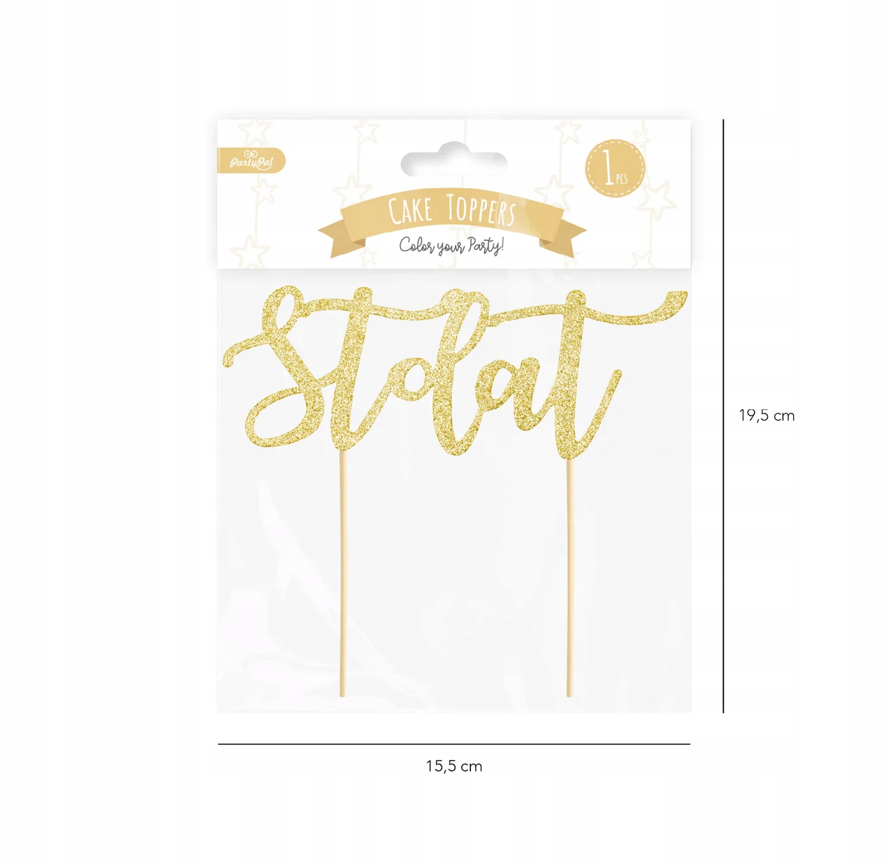 Topper na tort piker - napis STO LAT złoty brokat Marka PartyPal