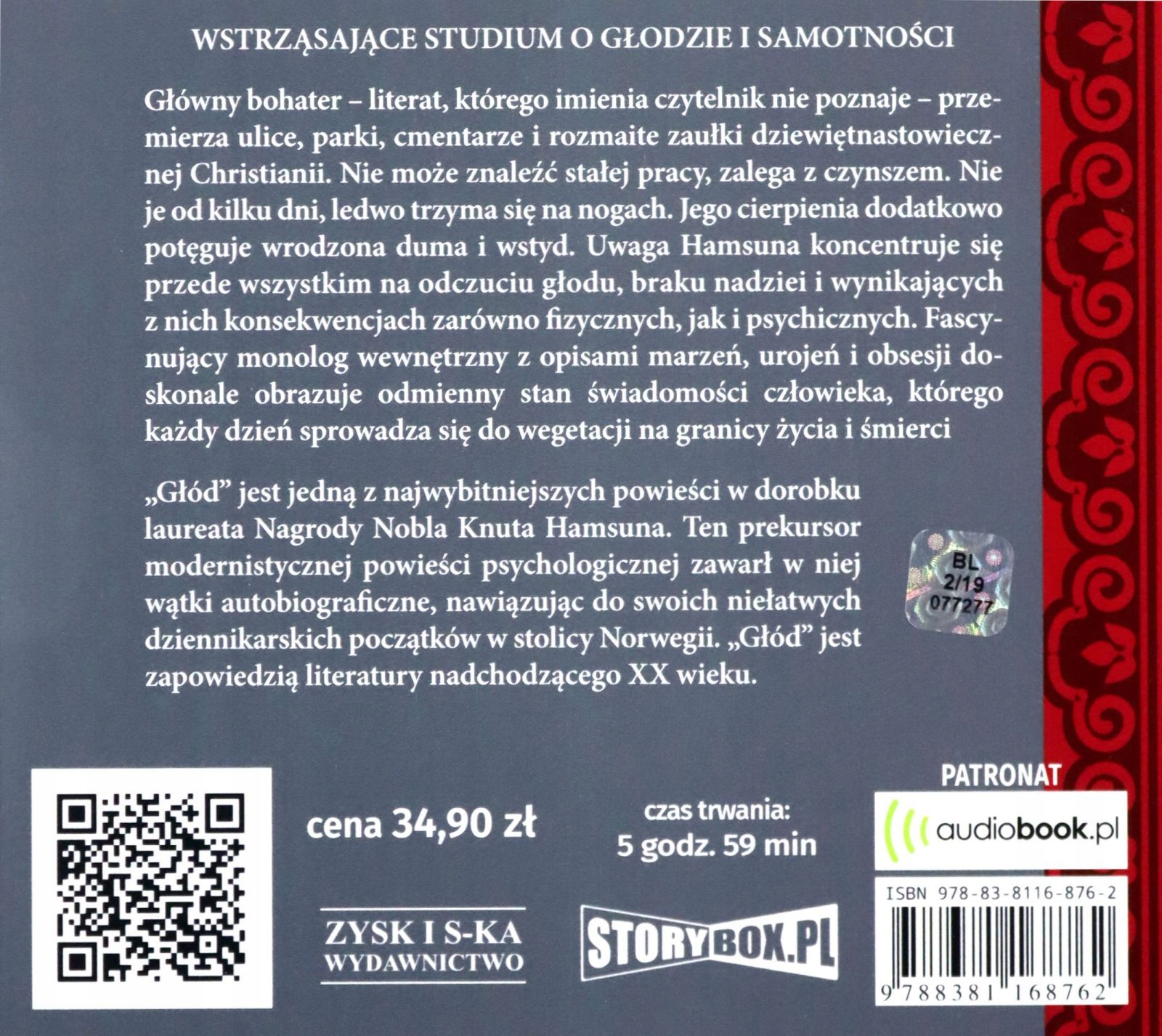 GŁÓD - KNUT HAMSUN [AUDIOBOOK] Stan opakowania oryginalne