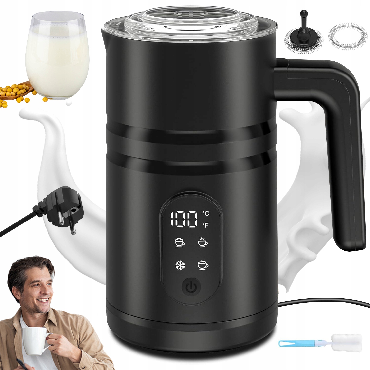 Elektrický Napěňovač Mléka A Kávy 400W Ohřívač 350 ML 4 Režimy Bpa Free