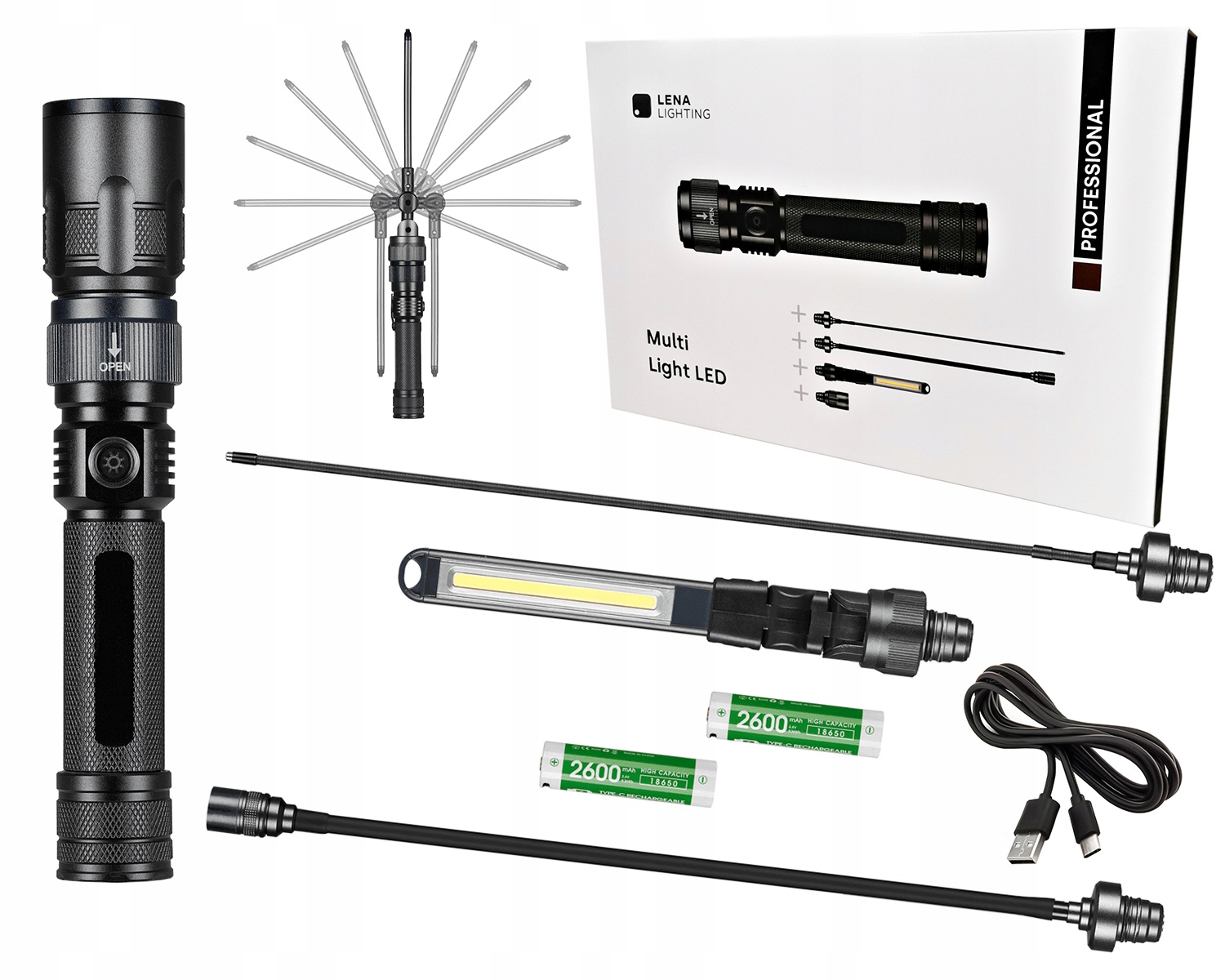 Lena Baterka s 4 Koncovkami Multi Light Led Pro