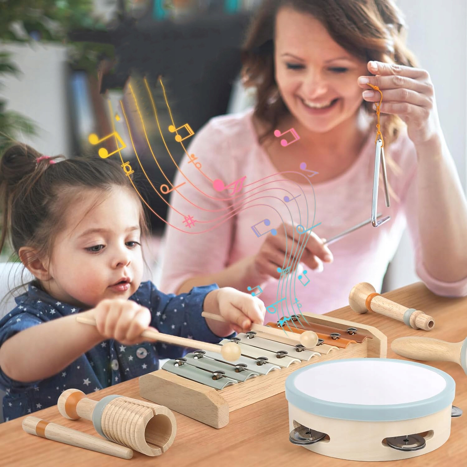 DREWNIANE INSTRUMENTY MUZYCZNE ZESTAW MONTESSORI DLA DZIECI BĘBENEK FLET Waga produktu z opakowaniem jednostkowym 0.84 kg