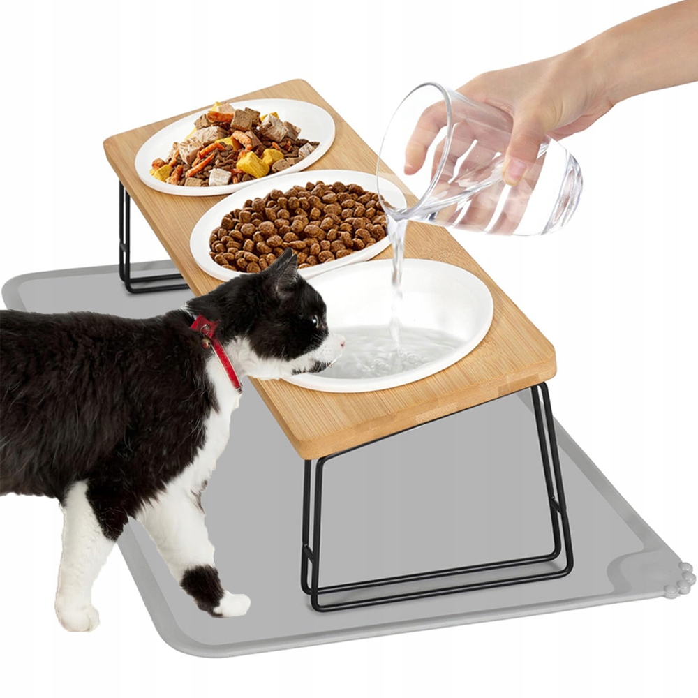 Levně Vyvýšená Miska Pro Kočky Keramická Miska Na Krmení Se Silikonovou Podložkou