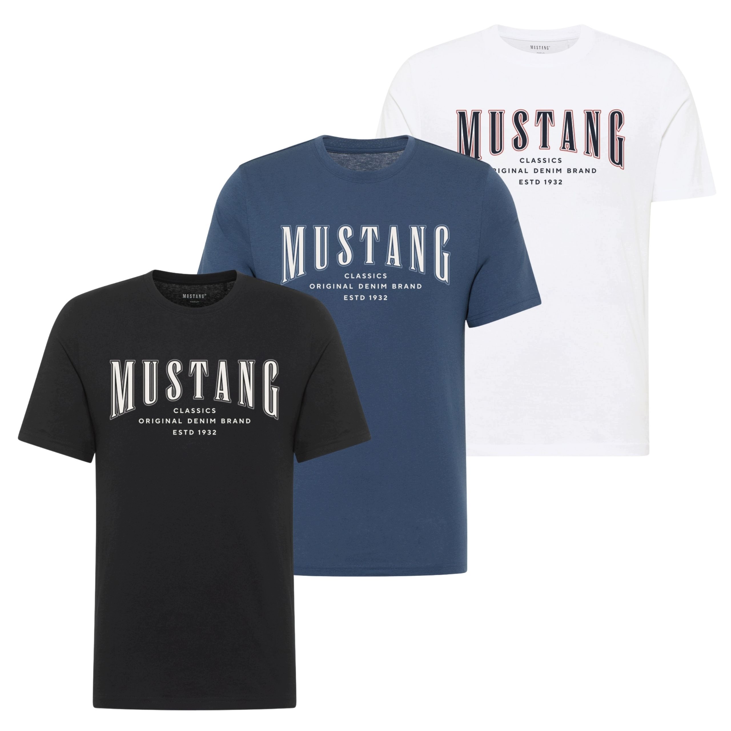 3Pak Pánské tričko Mustang Style Alex Bílá Černá Modrá 4XL