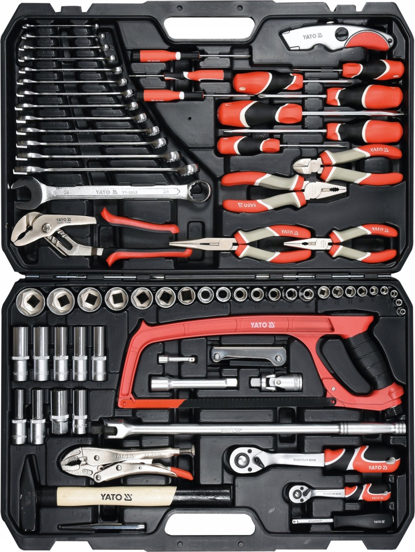 DUŻY ZESTAW NARZĘDZI KLUCZY NASADOWYCH 1/2" PŁASKICH W SKRZYNCE YATO Stan opakowania oryginalne