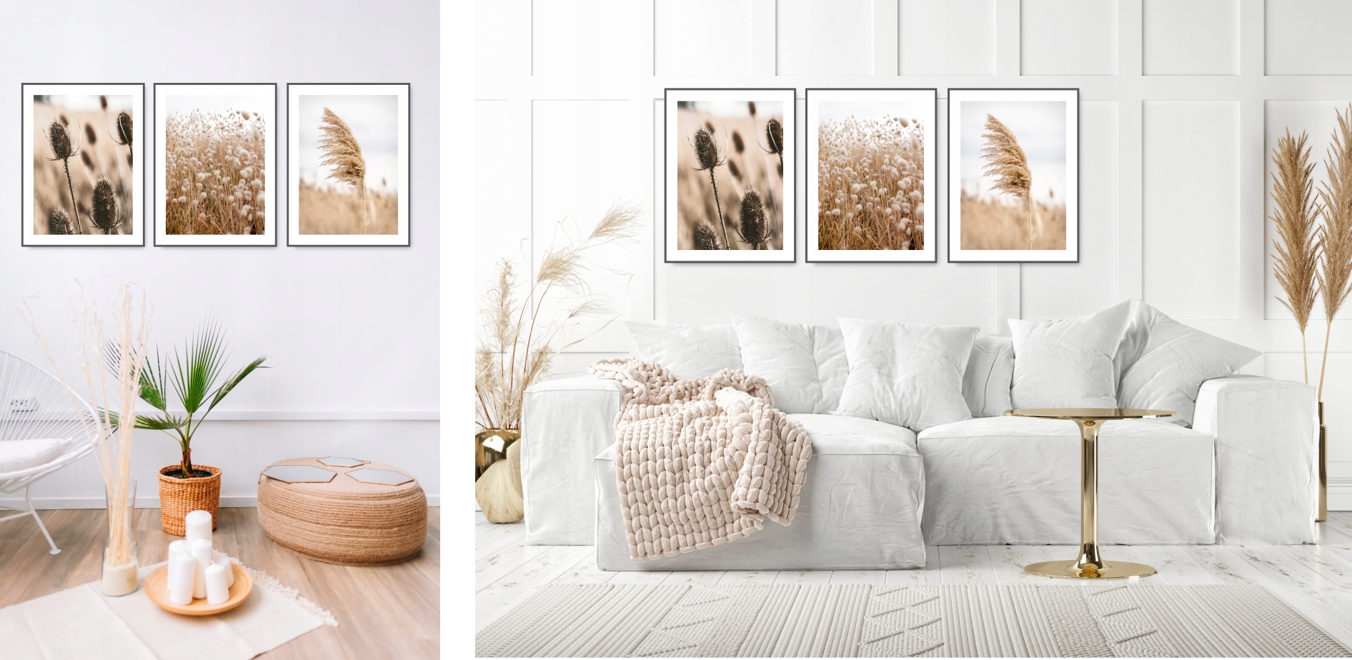 BOHO zestaw 3 obrazy 40x50 SUCHA TRAWA plakat #14 Rodzaj bez ramy