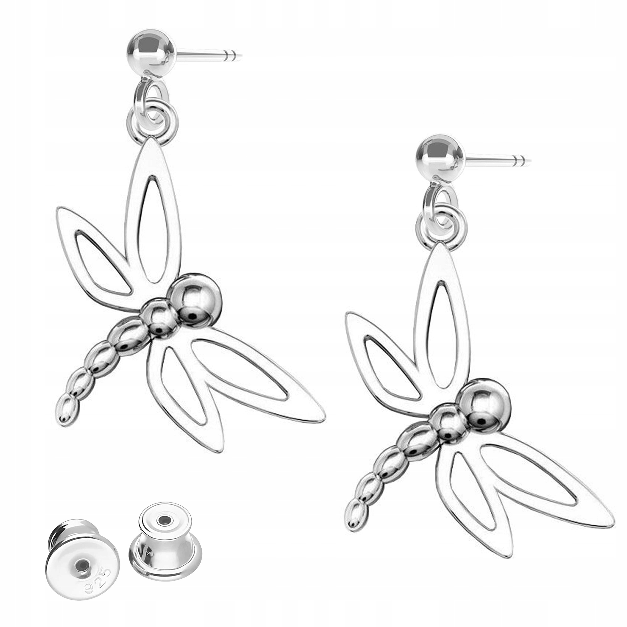 Stříbrné Náušnice s vážkami na tyči Vážky Hmyz Motýli Stříbro 925