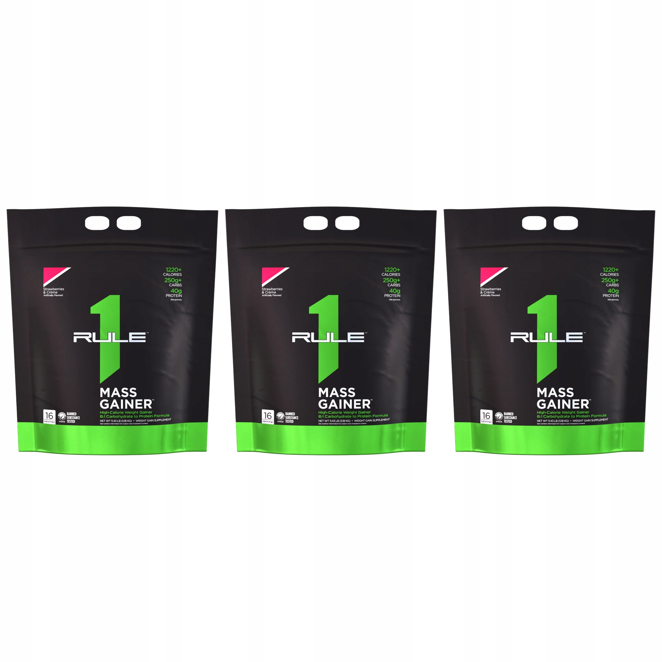 3x Mass Gainer 5180g Protein Whey Muscle Mass Jahoda Rule 1 R1