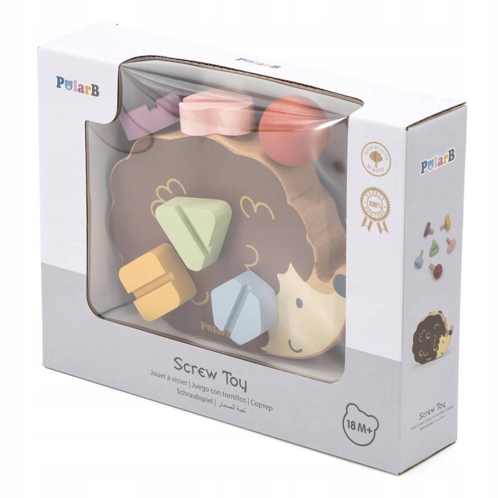 DREWNIANA ZABAWKA KONSTRUKCYJNA JEŻYK ZE ŚRUBKAMI MONTESSORI Wiek dziecka 0 +