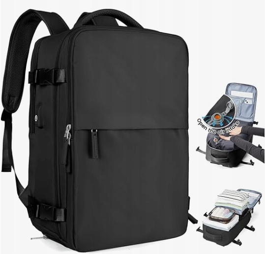 Plecak turystyczny czarny 45x30x16cm Kieszeń termiczna i próżniowa pompka