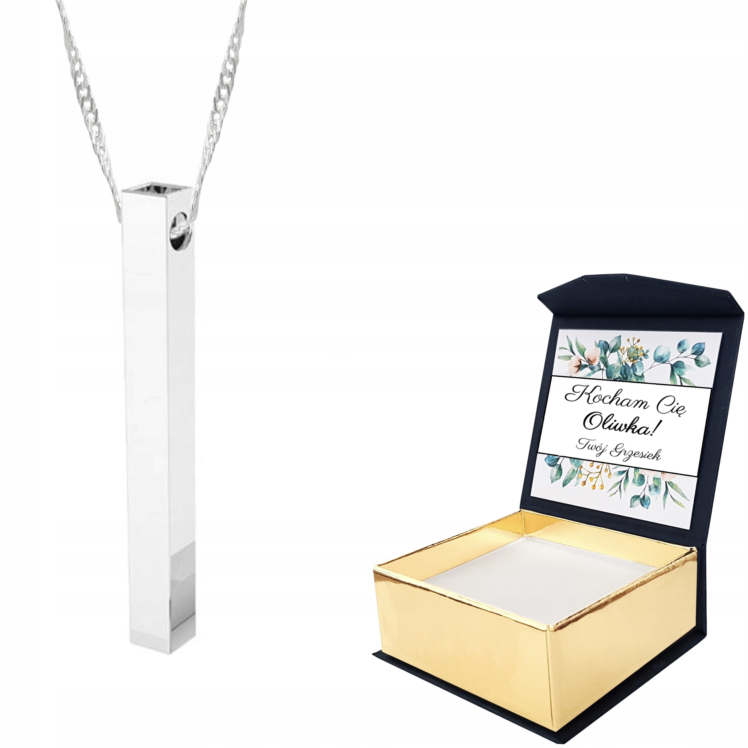 Stříbrný náhrdelník s obdélníkovou trubičkou a Vlastním Potiskem