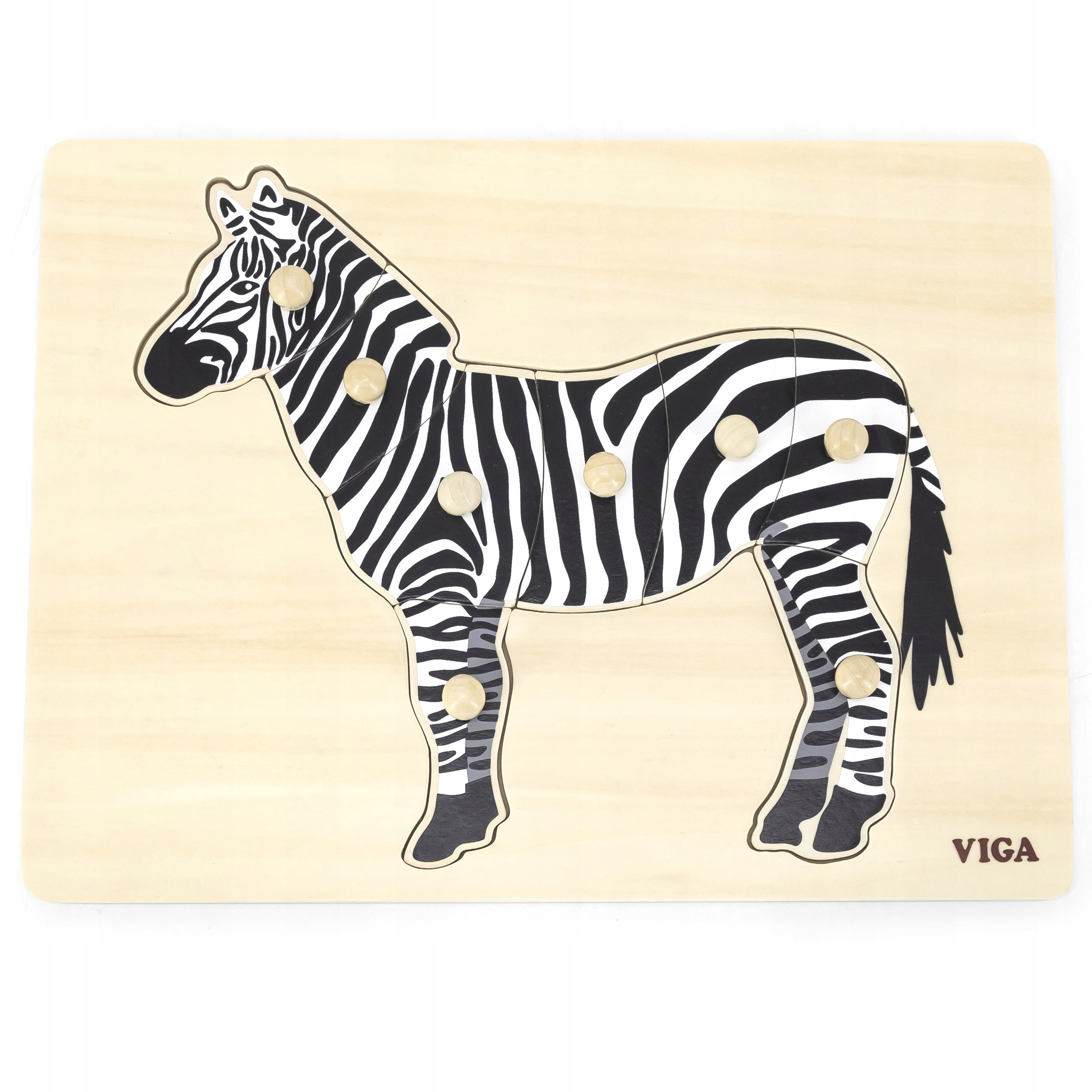 

Viga Drewniane Puzzle Montessori Zebra z Pinezkami