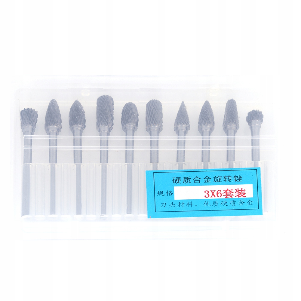 FREZY 10 SZT 6MM STAL WOLFRAMU DO MINISZLIFIERKI Rodzaj frezy w zestawie