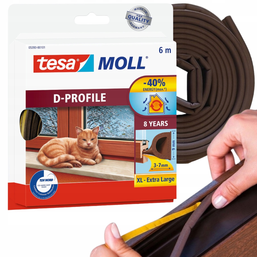 TESA MOLL USZCZELKA GUMOWA SAMOPRZYLEPNA PROFIL D DO OKIEN I DRZWI 6M BRĄZ