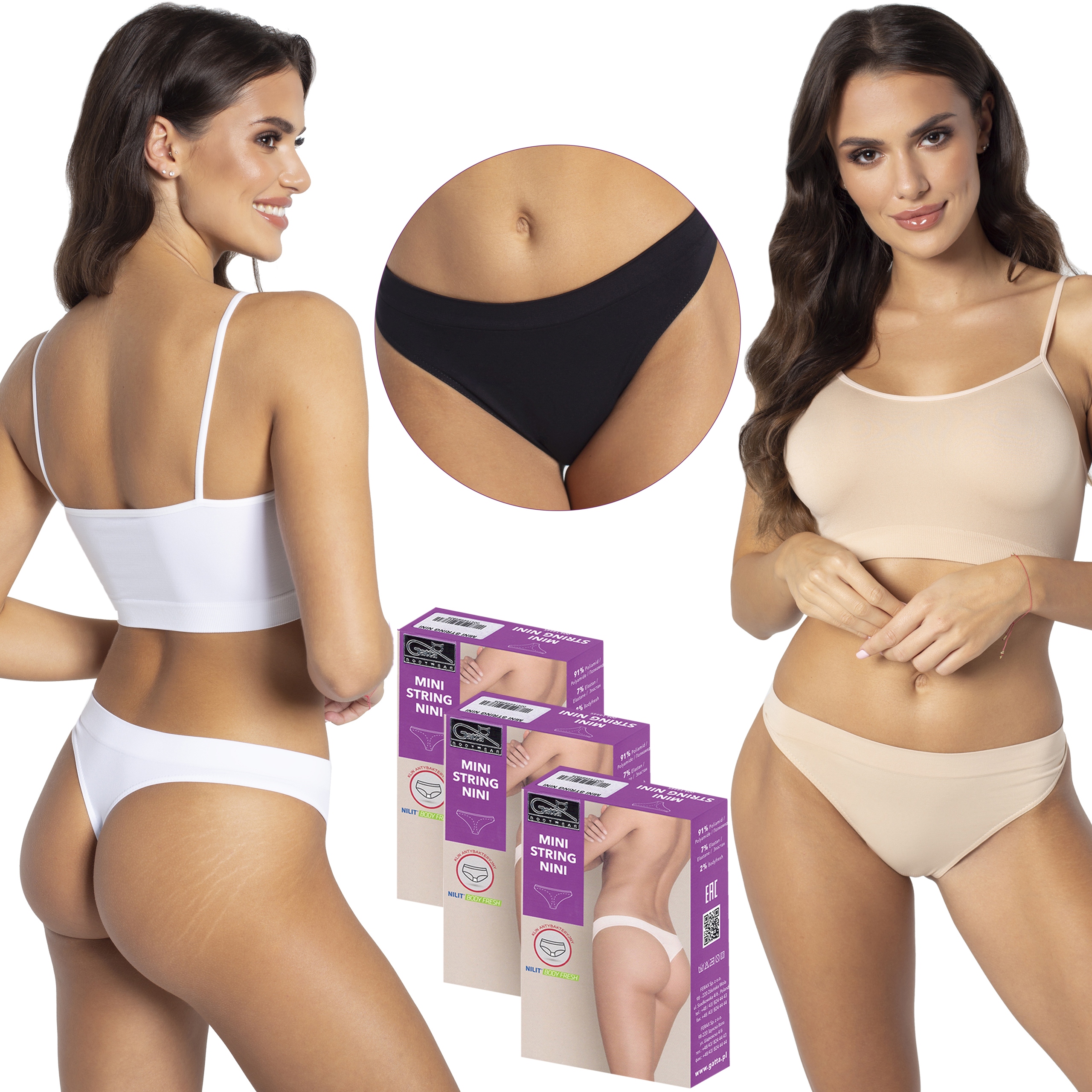 

Gatta Nini, Bezszwowe, Mini Stringi, 3-pak, L