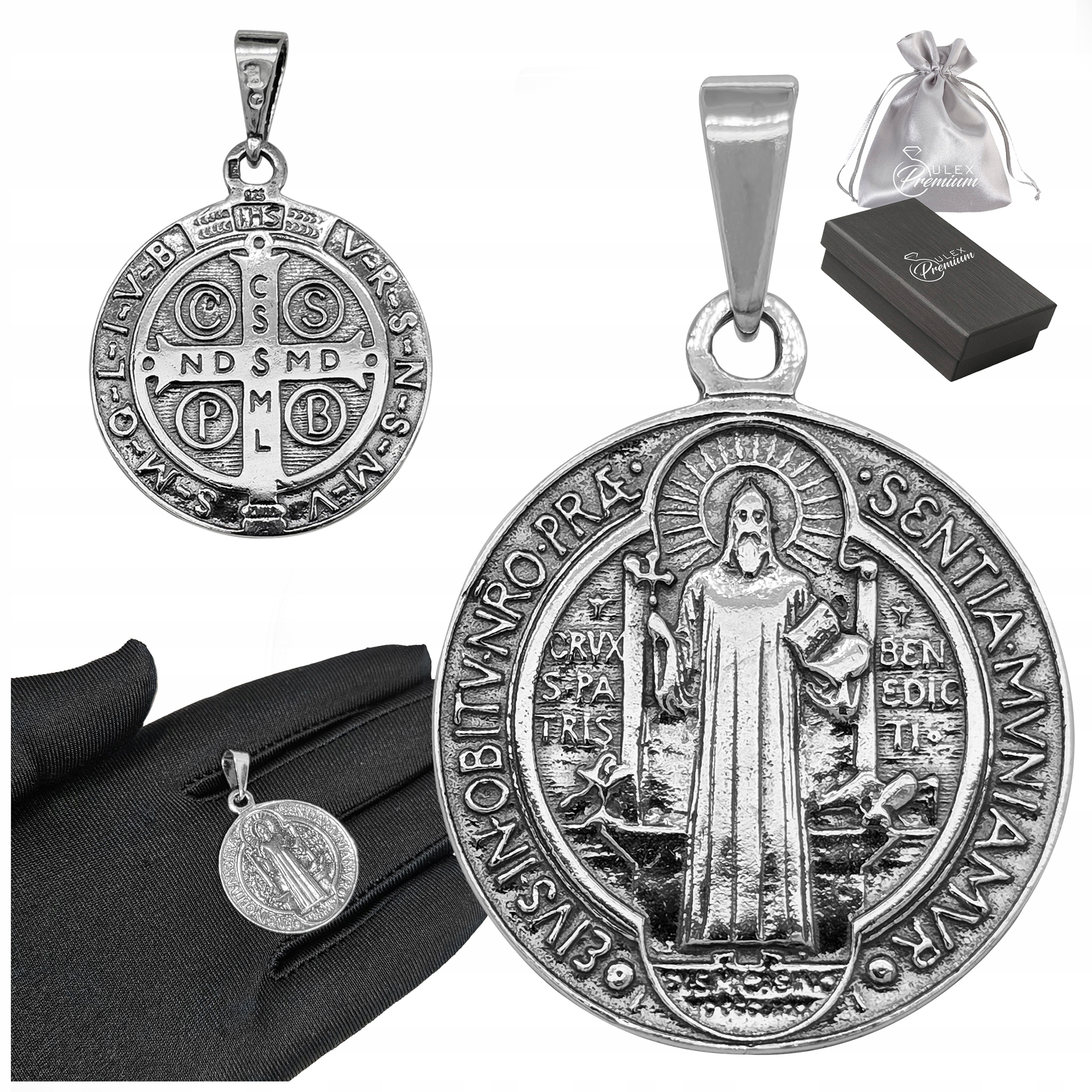 Stříbrný medailon pr.925 Klasický oxidovaný přívěsek svatý Benedikt