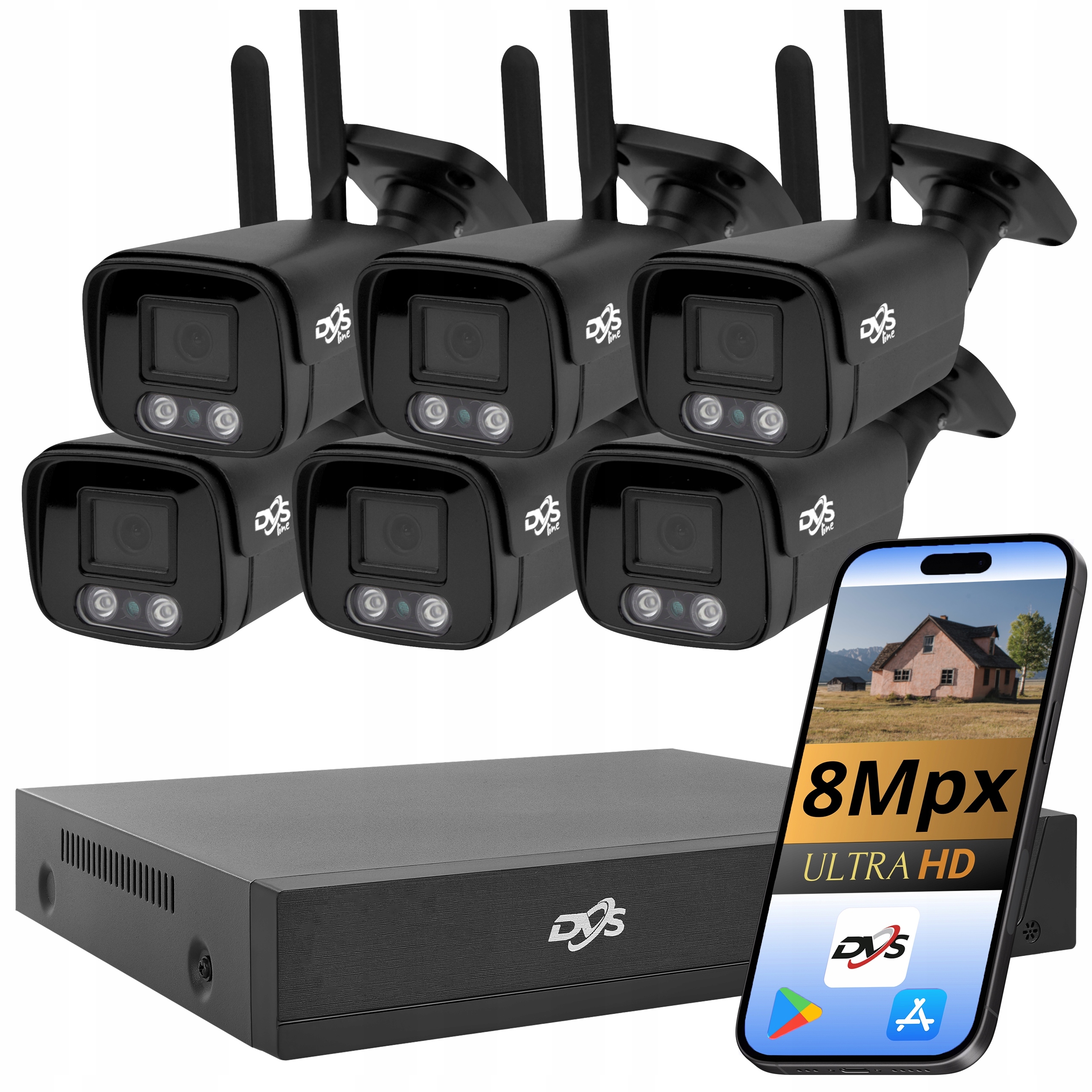 Sada 6 Wifi Kamer Bezdrátová Kamera Černá 4K 8Mpx Dvs Monitorovací Tuba