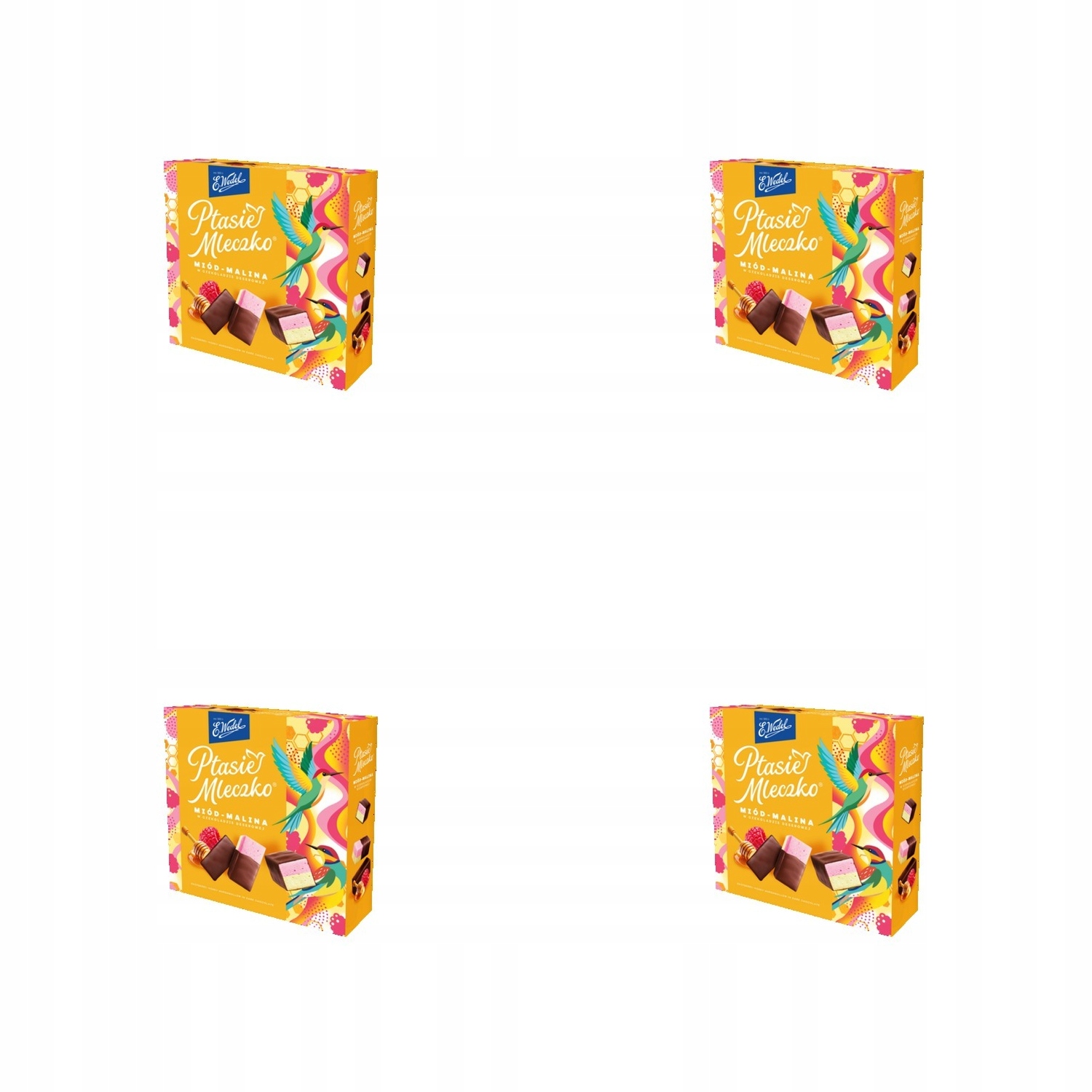 Levně 4 x 340 g E.wedel ptačí pěnové bonbóny med-malina v dezertní čokoládě Karton