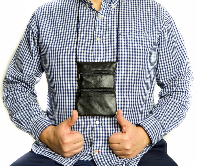 SKÓRZANA SASZETKA ETUI TORBA NA SZYJE DOKUMENTY PL Typ paszportówka