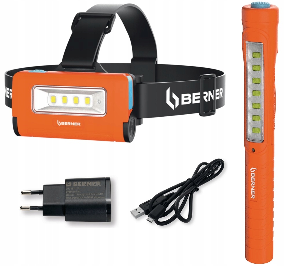 BERNER ZESTAW LAMP LED LAMPA CZOŁOWA CZOŁÓWKA + PENLIGHT ŁADOWARKA LAMPKA
