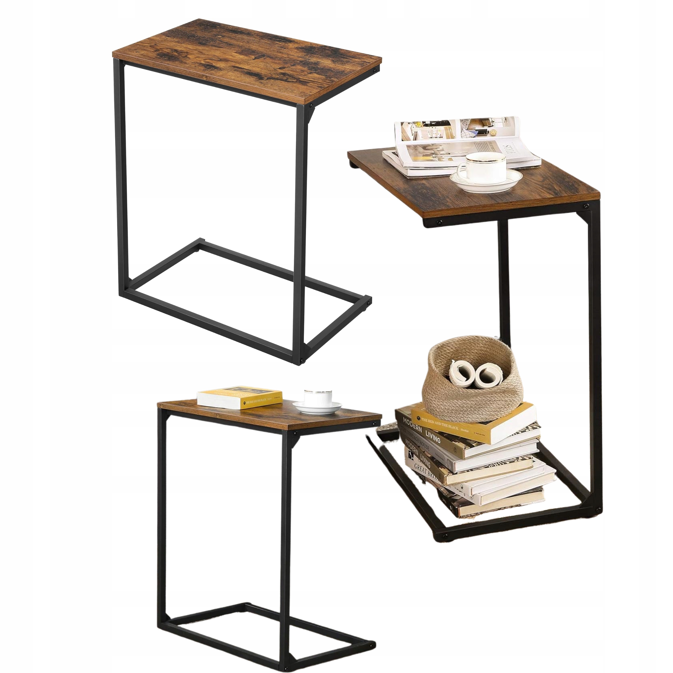 Pevný stolík pod notebook Loftový Industriálny Úzka Bočná Lavica Hnedá