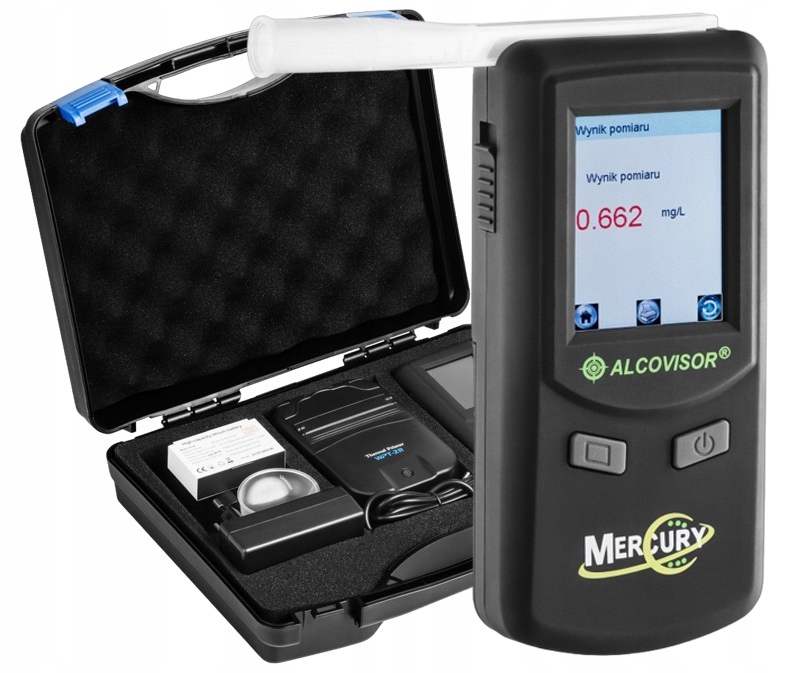 Preosievací a náustkový alkohol tester Policajný Alcovisor Mercury tlačiareň