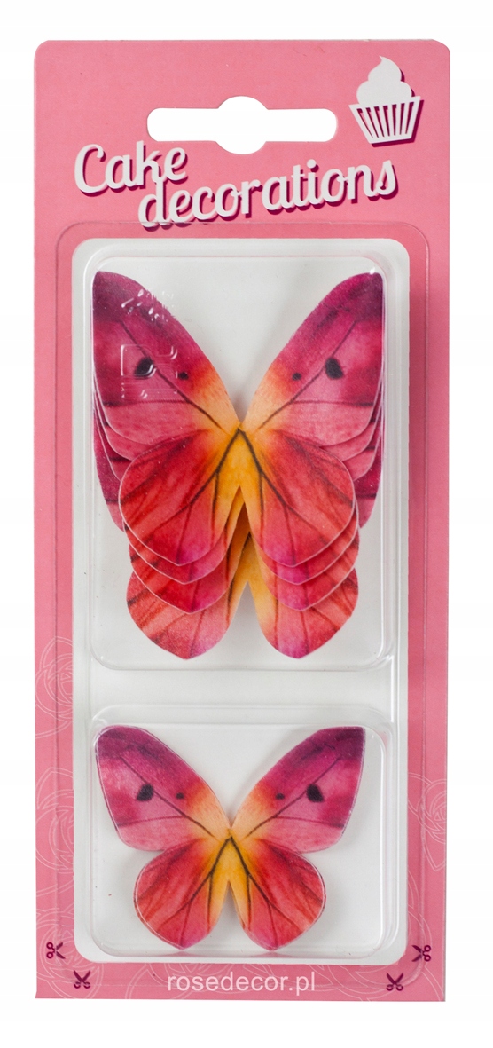Dekoracje waflowe motylki 3D różowe 8szt