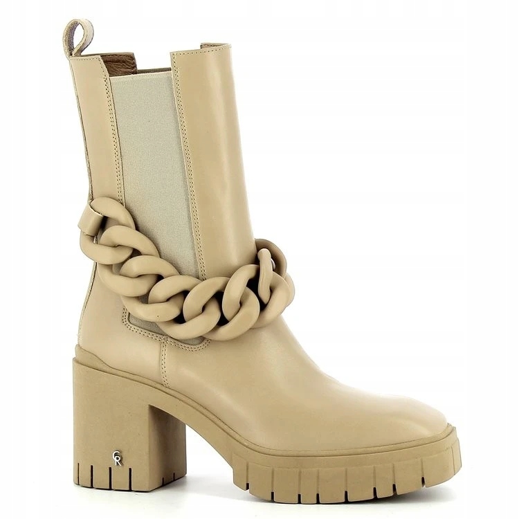 Carinii B7699 Kotníkové Boty Workery Trapery Kůže Lico Béžová