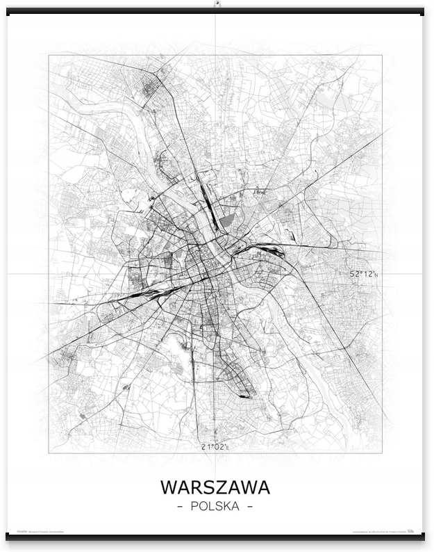

Czarno biała mapa Warszawy miasto plakat 40x50 cm